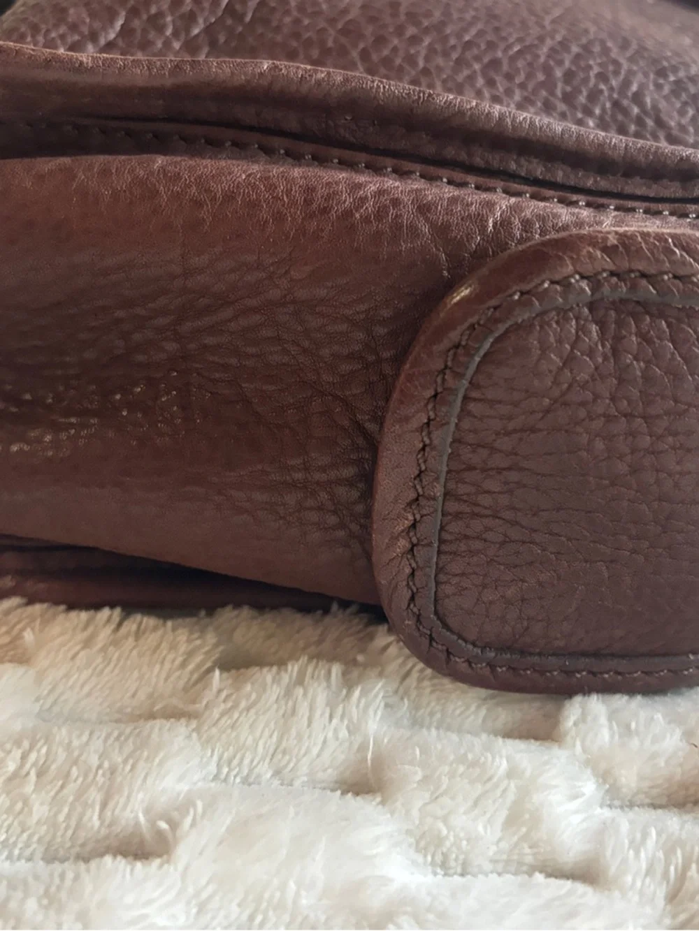 Fossil Brown Pebbled Leather Bucket Bag Drawstring Shoulder Crossbody